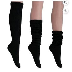 Women's Slouch Socks 3 Pairs Black ScrunchSoft Thigh High Boot Size 7-10